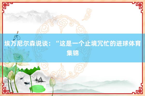 埃万尼尔森说谈：“这是一个止境冗忙的进球体育集锦